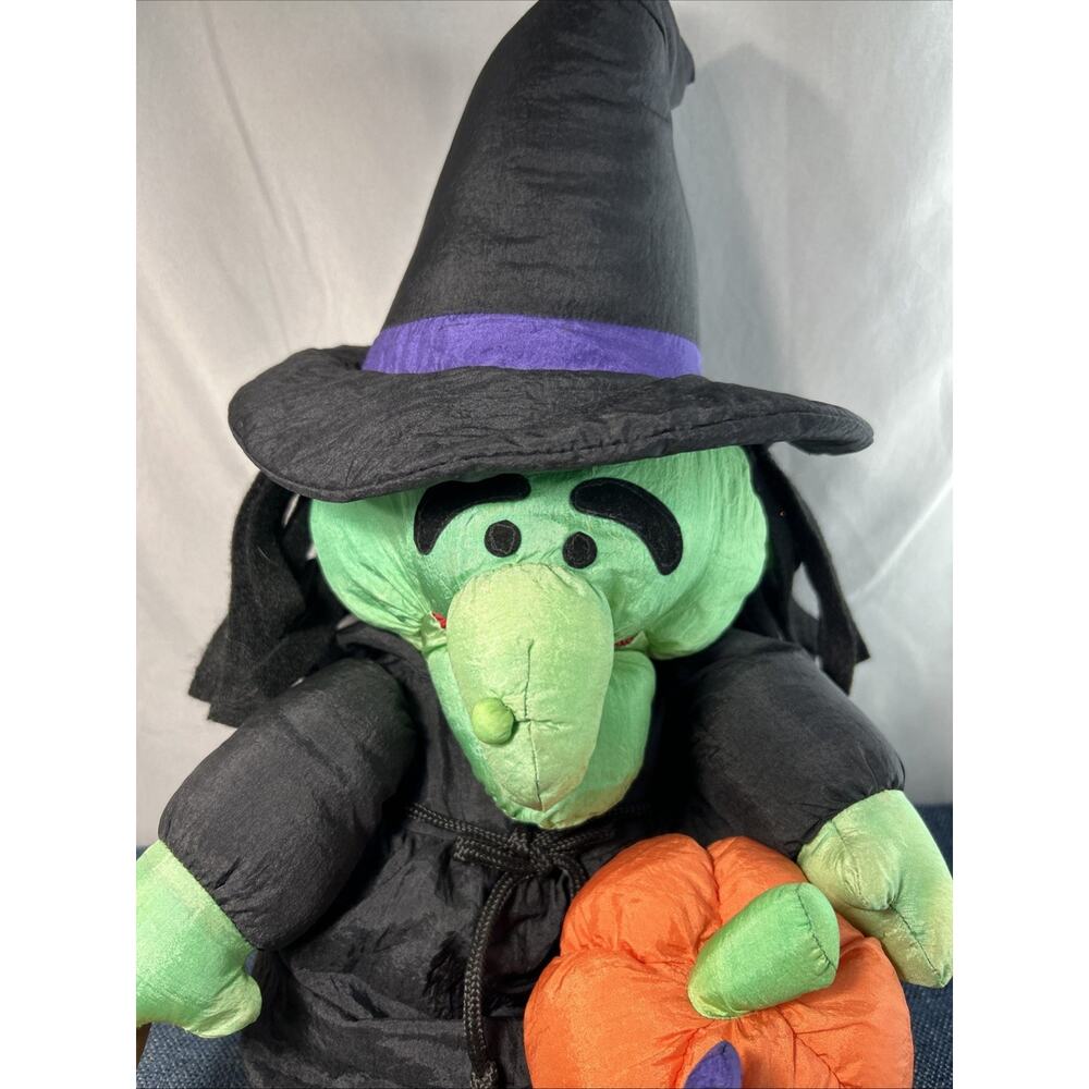 Vintage Parachute Nylon Witch Stuffed Plush Halloween Decor 20" 1993 w Broom - Picture 2 of 13